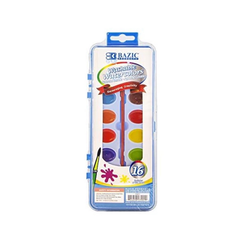 (2 pack)  Bazic Washable Watercolor Paint 16 Assorted Colors With brush